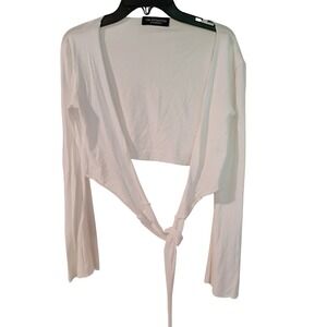 OW Intimates Abby White Wrap Crop Top Long Sleeve Cotton Modal Size S